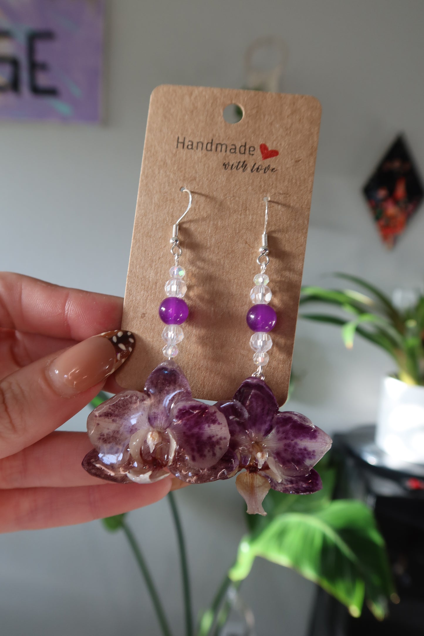 Spotted Purple Orchid Bloom Earrings