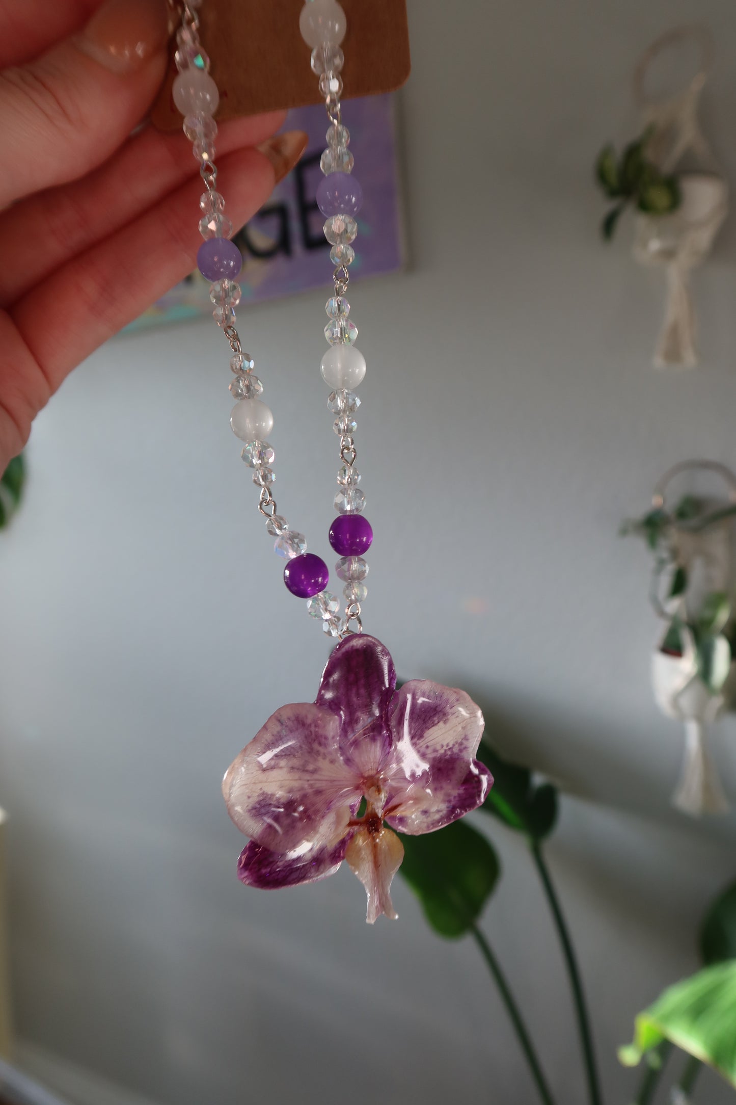 Spotted Purple Orchid Bloom Necklace