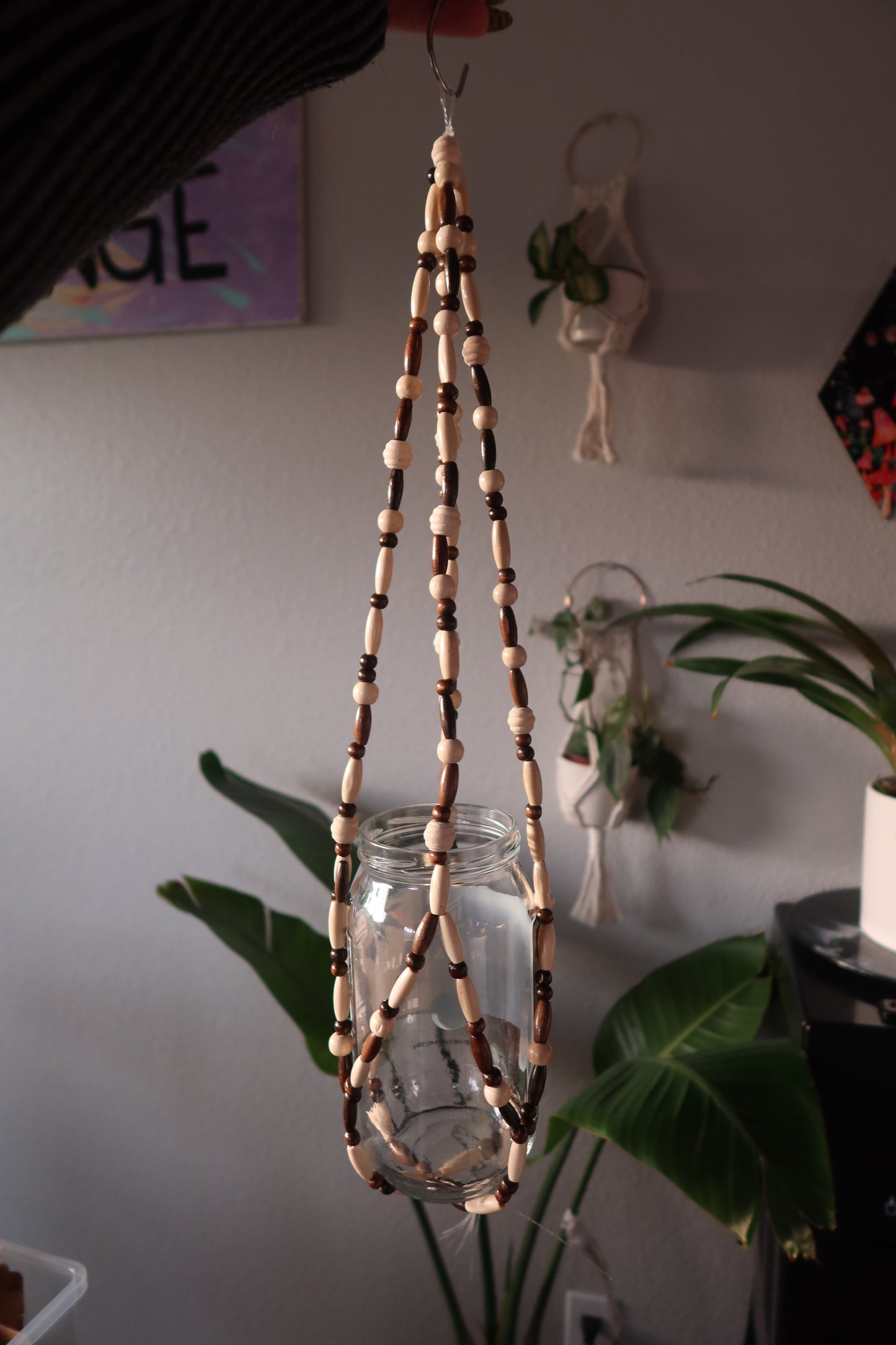 Earth Tones Wood Bead Plant Hanger - Light