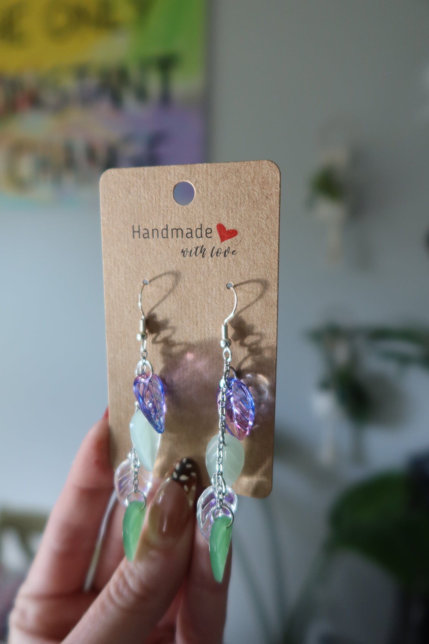 Glass Leaf Drop Earrings