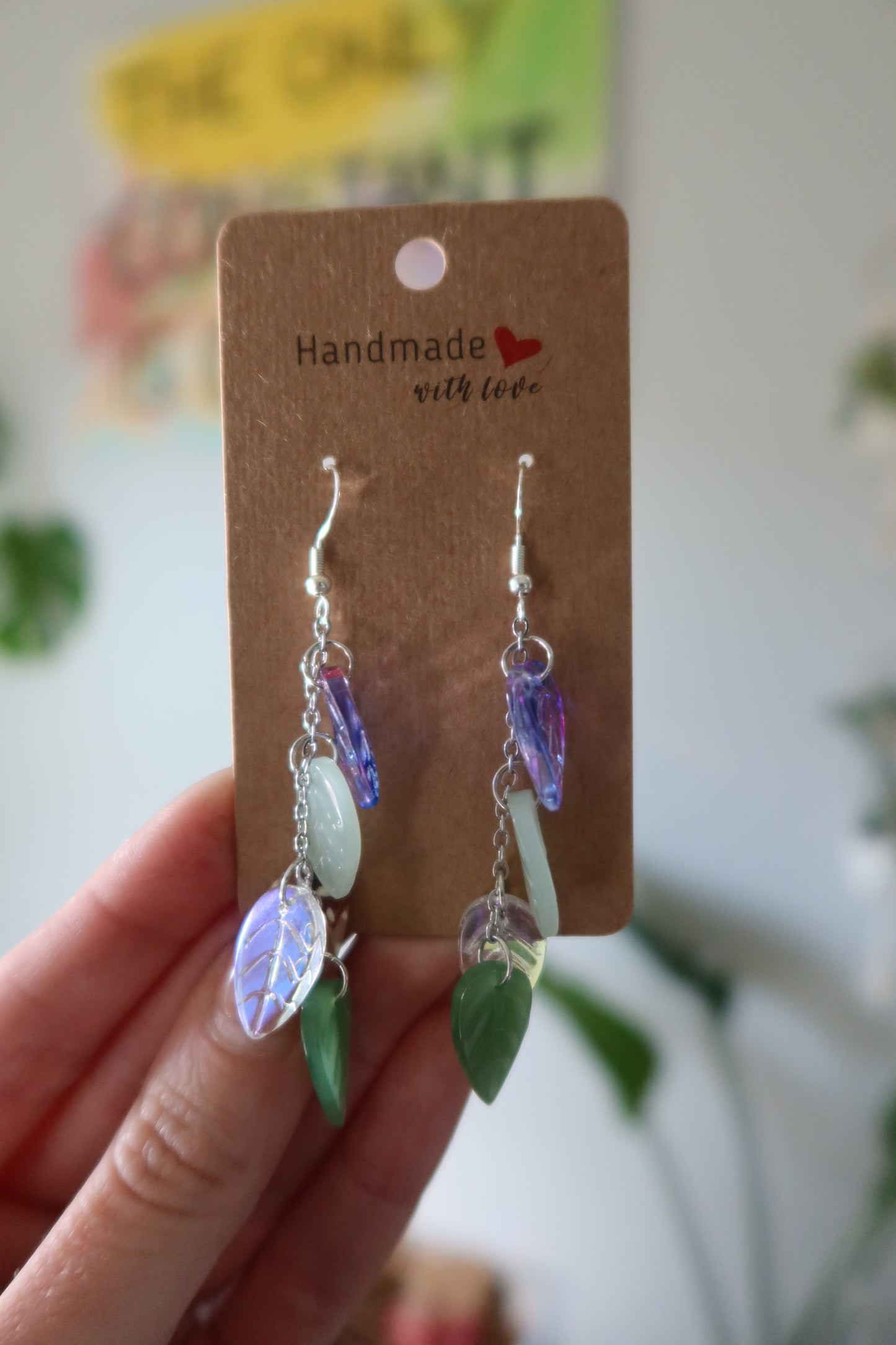 Glass Leaf Drop Earrings