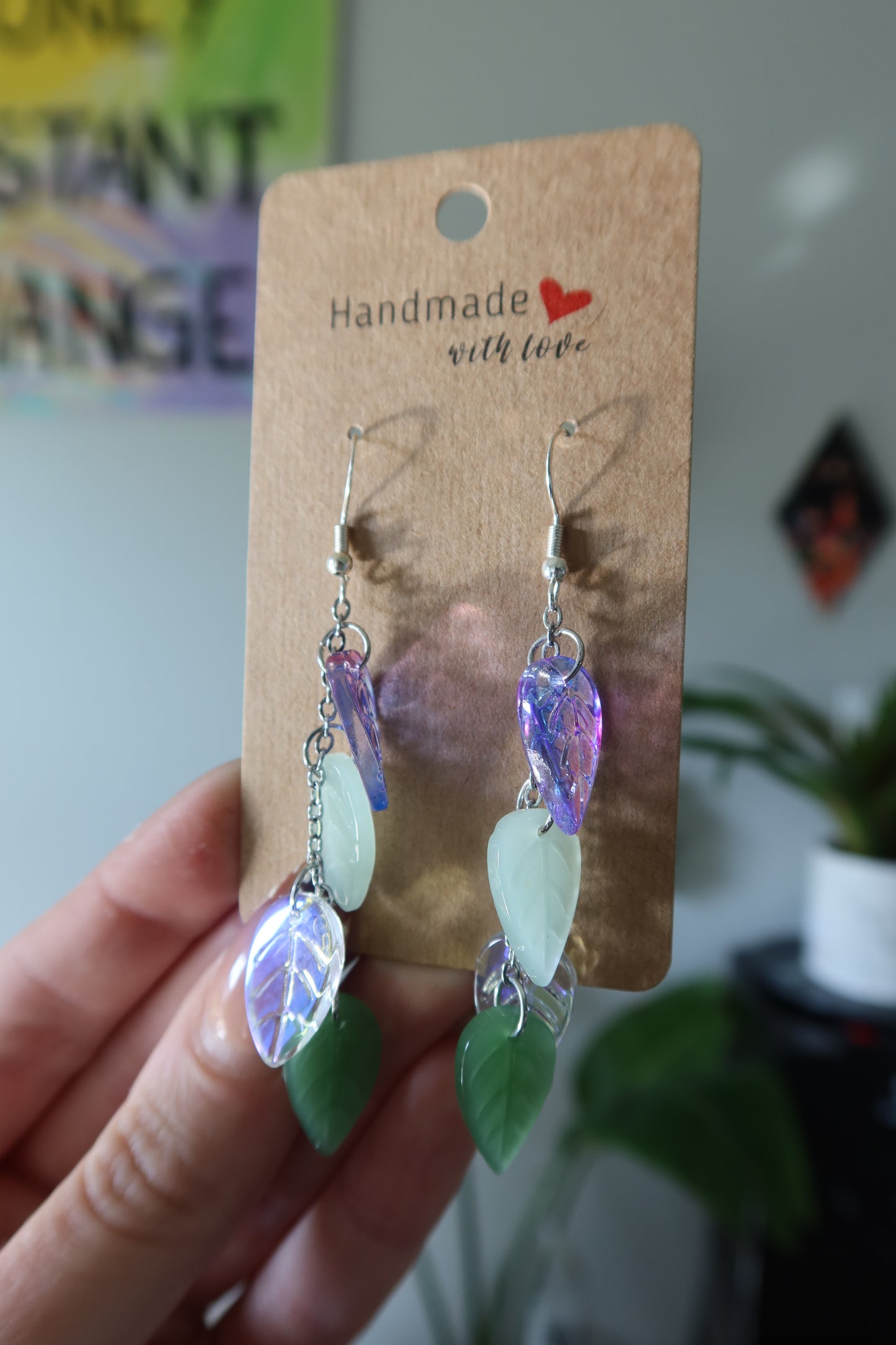 Glass Leaf Drop Earrings