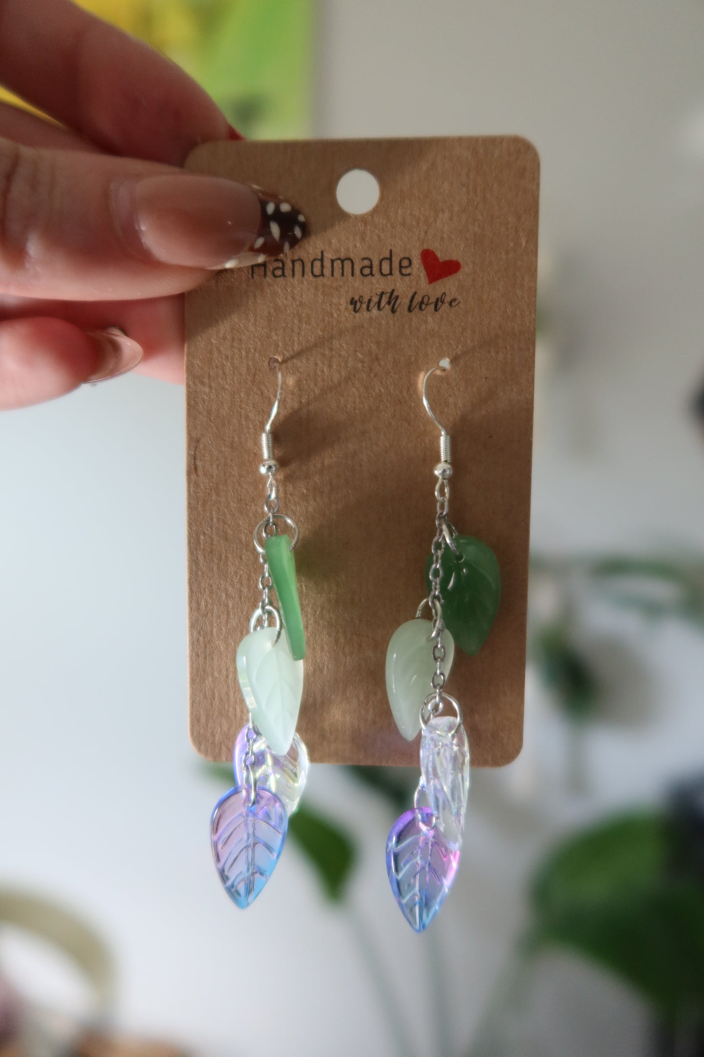 Glass Leaf Drop Earrings