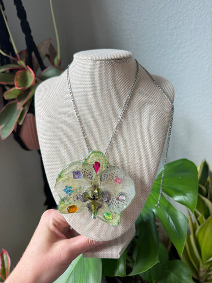 Lime Speckle Orchid Bloom Necklace