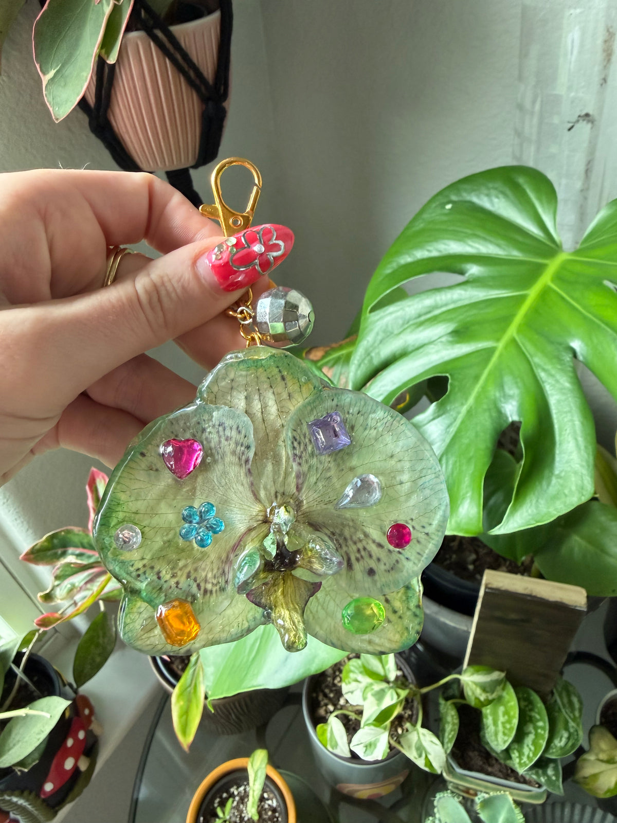 Lime Speckle Orchid Disco Bloom Purse Charm