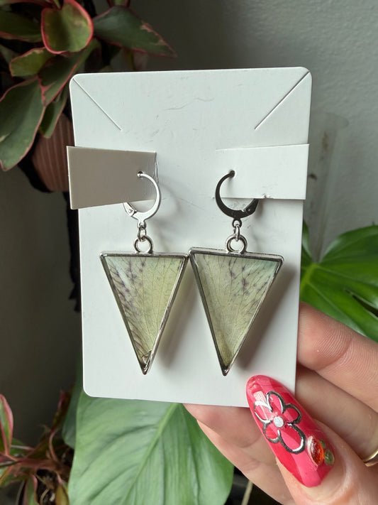 Lime Speckle Orchid Triangle Earrings in Silver