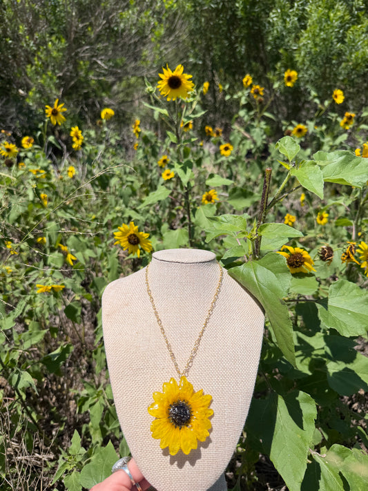 Large Sunflower Necklace on Gold Chain