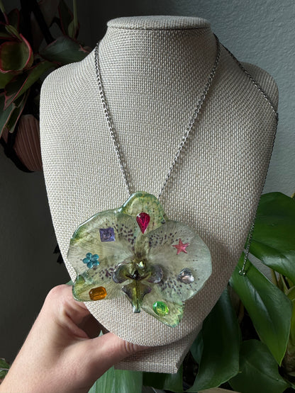 Lime Speckle Orchid Bloom Necklace