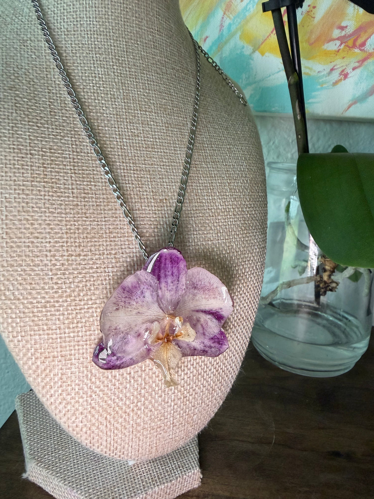 Spotted Purple Orchid Necklace on Silver Chain