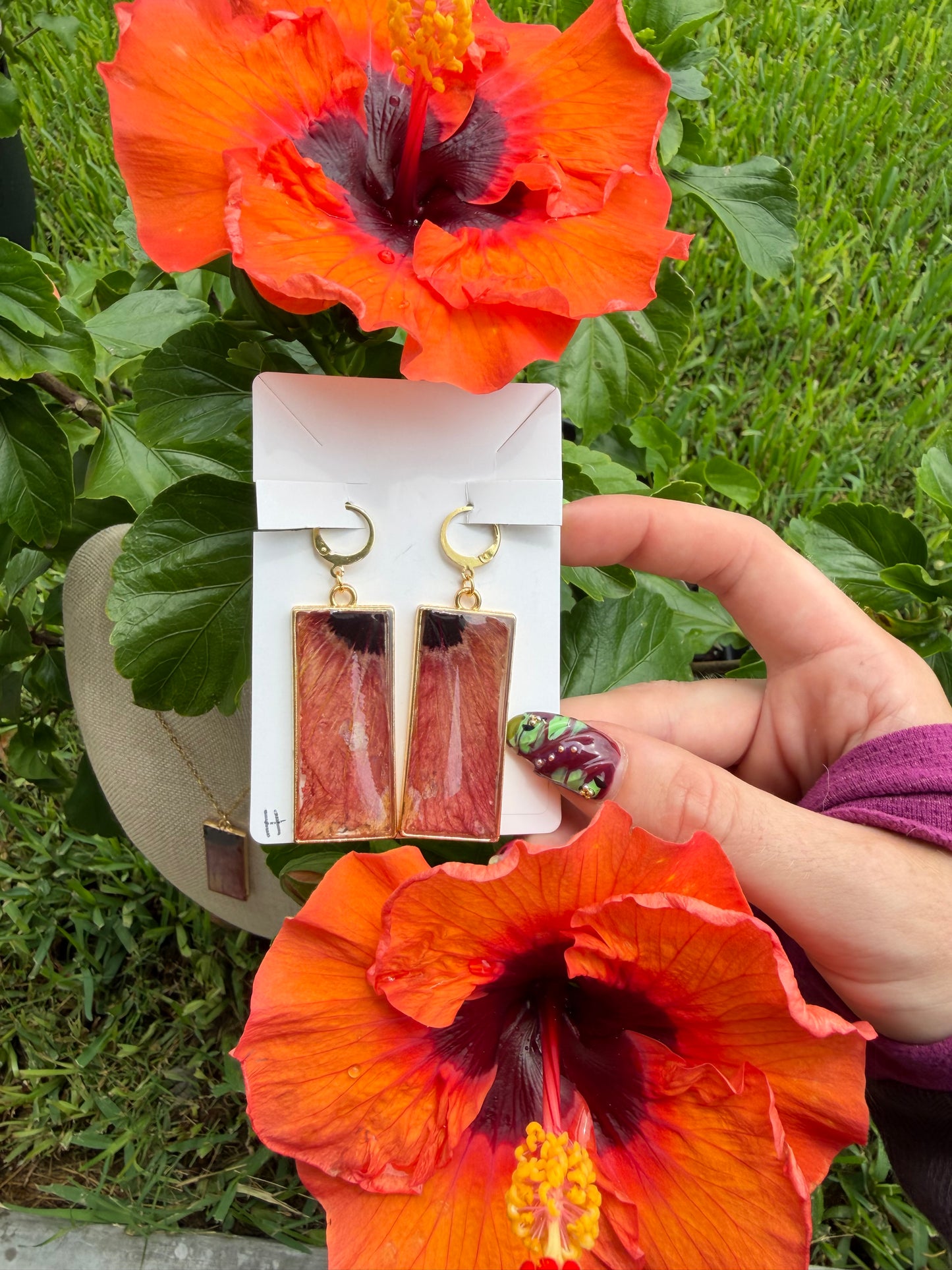 Hibiscus Rectangle Earrings in Gold
