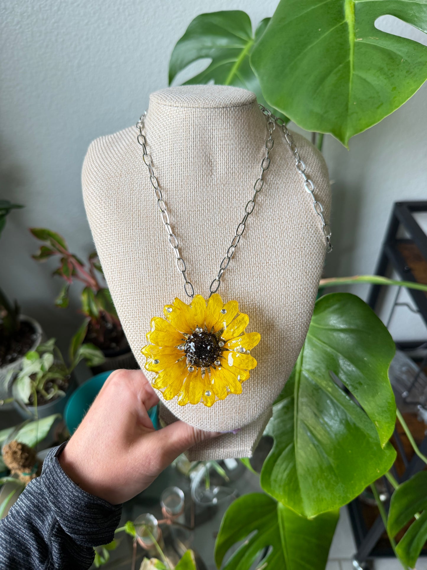 Sunflower Bling Necklace on 304 stainless steel chain