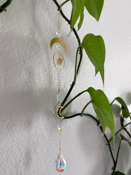 Celestial Sun and Moon Suncatcher Gold