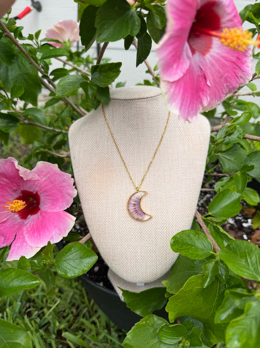 Hibiscus Crescent Moon Necklace in Gold