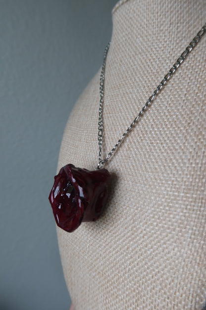 Dark Rose Necklace on Silver Chain - Real Bloom Collection