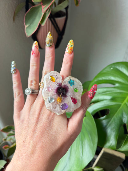 Blush Hibiscus Statement Ring