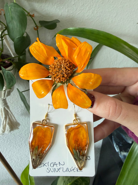 Mexican Sunflower Banner Earrings in Gold