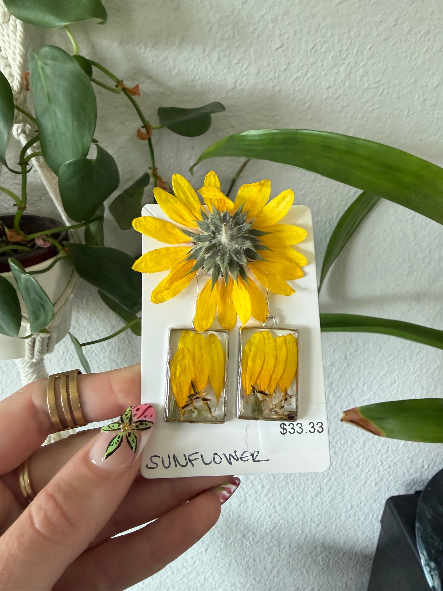 Sunflower Rectangle Earrings in Silver
