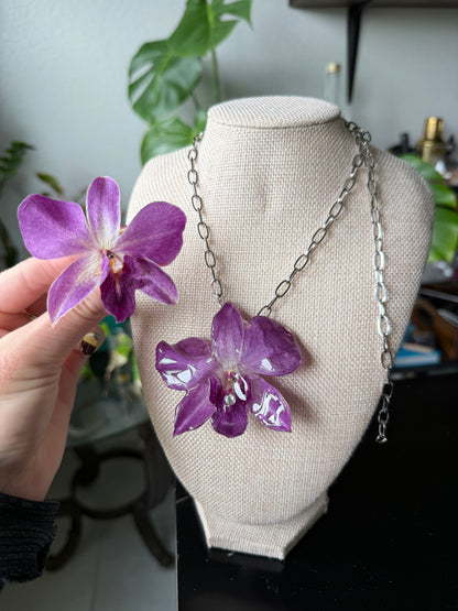 Purple Orchid Bling Necklace on 304 stainless steel chain