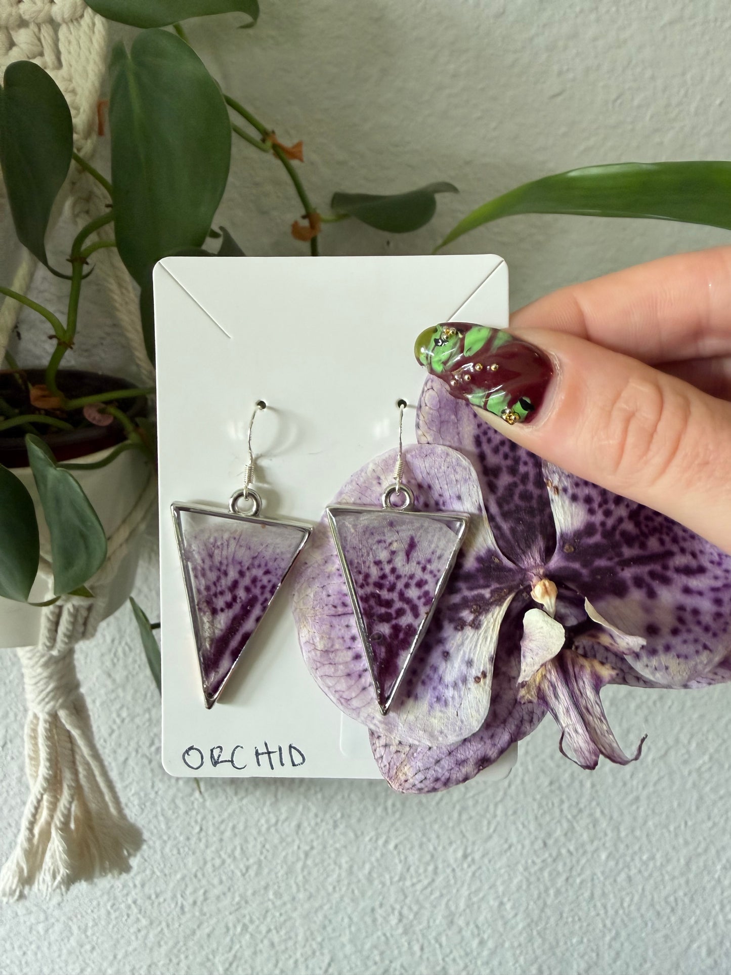 Orchid Triangle Earrings in Silver