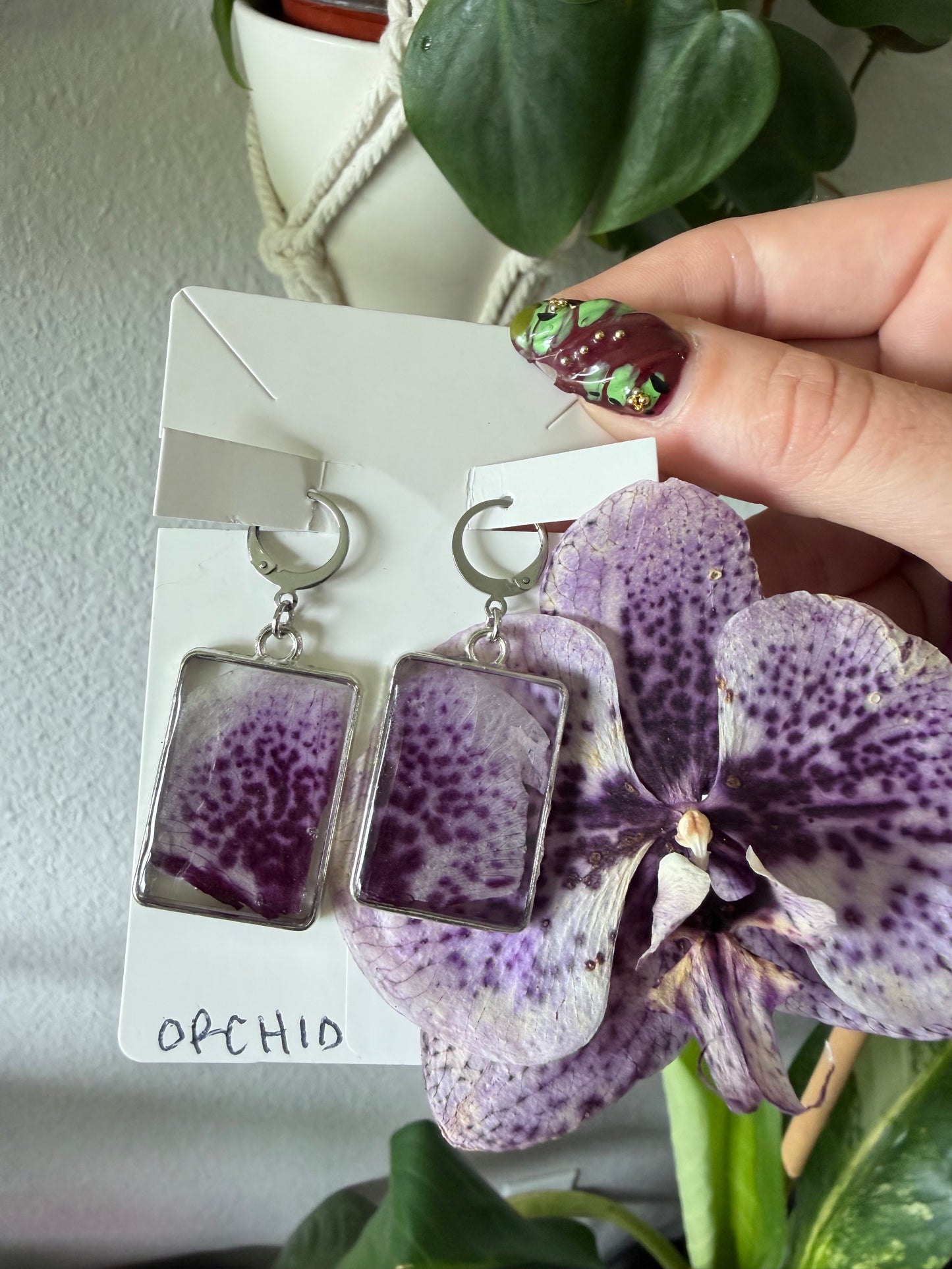 Orchid Rectangle Earrings in Silver