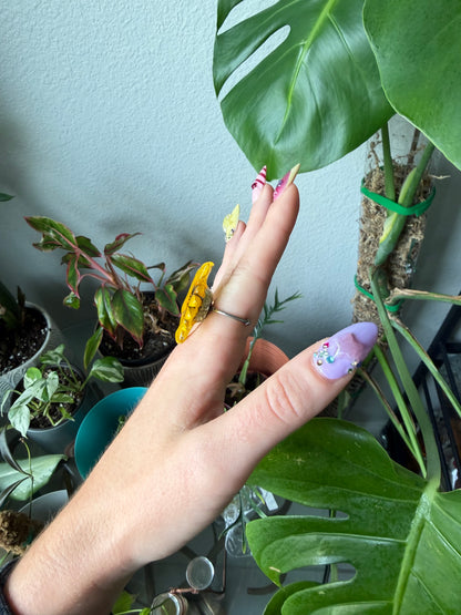 Dark Sunflower Ring - Adjustable silver stainless steel