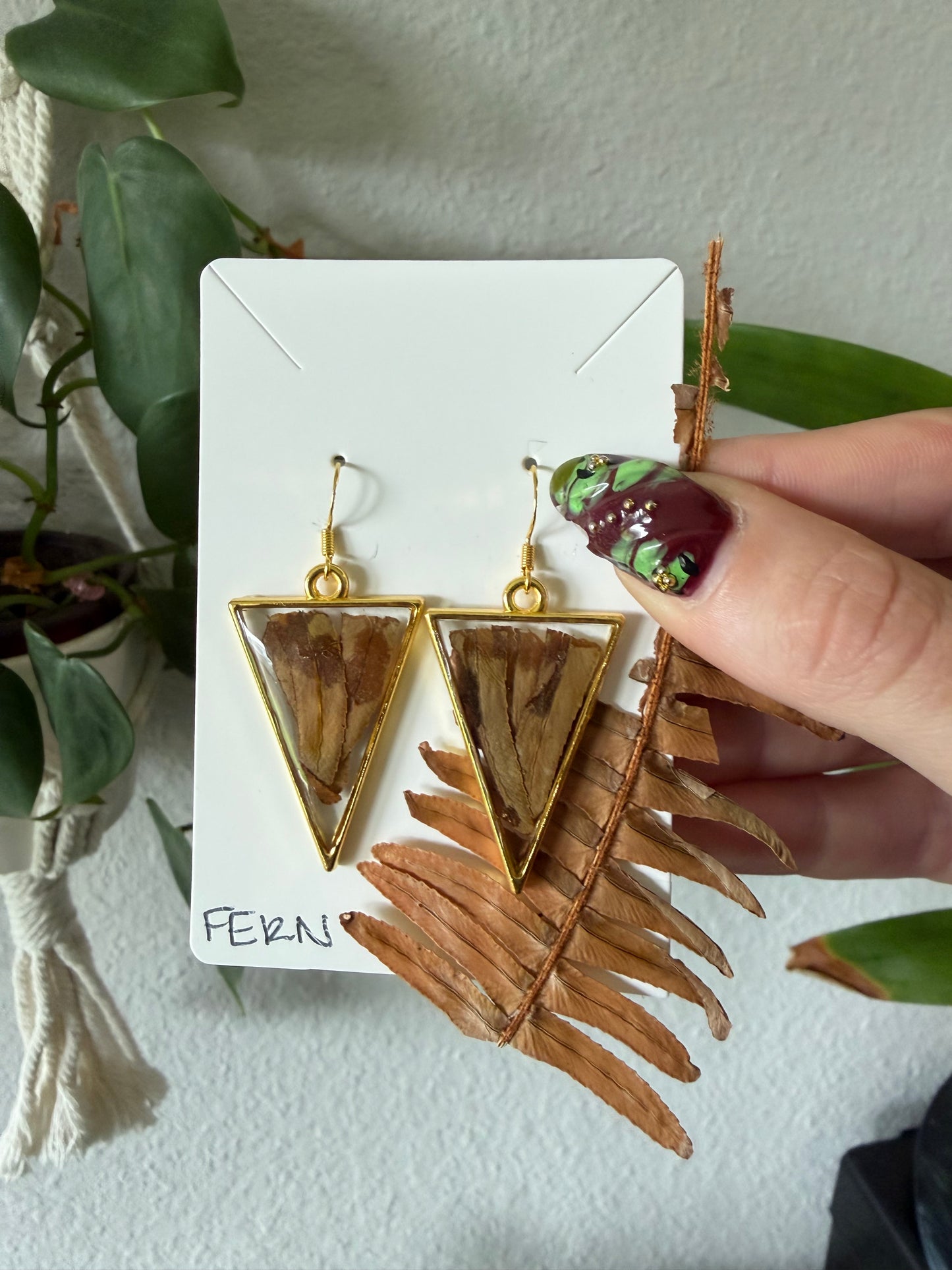 Fern Triangle Earrings in Gold