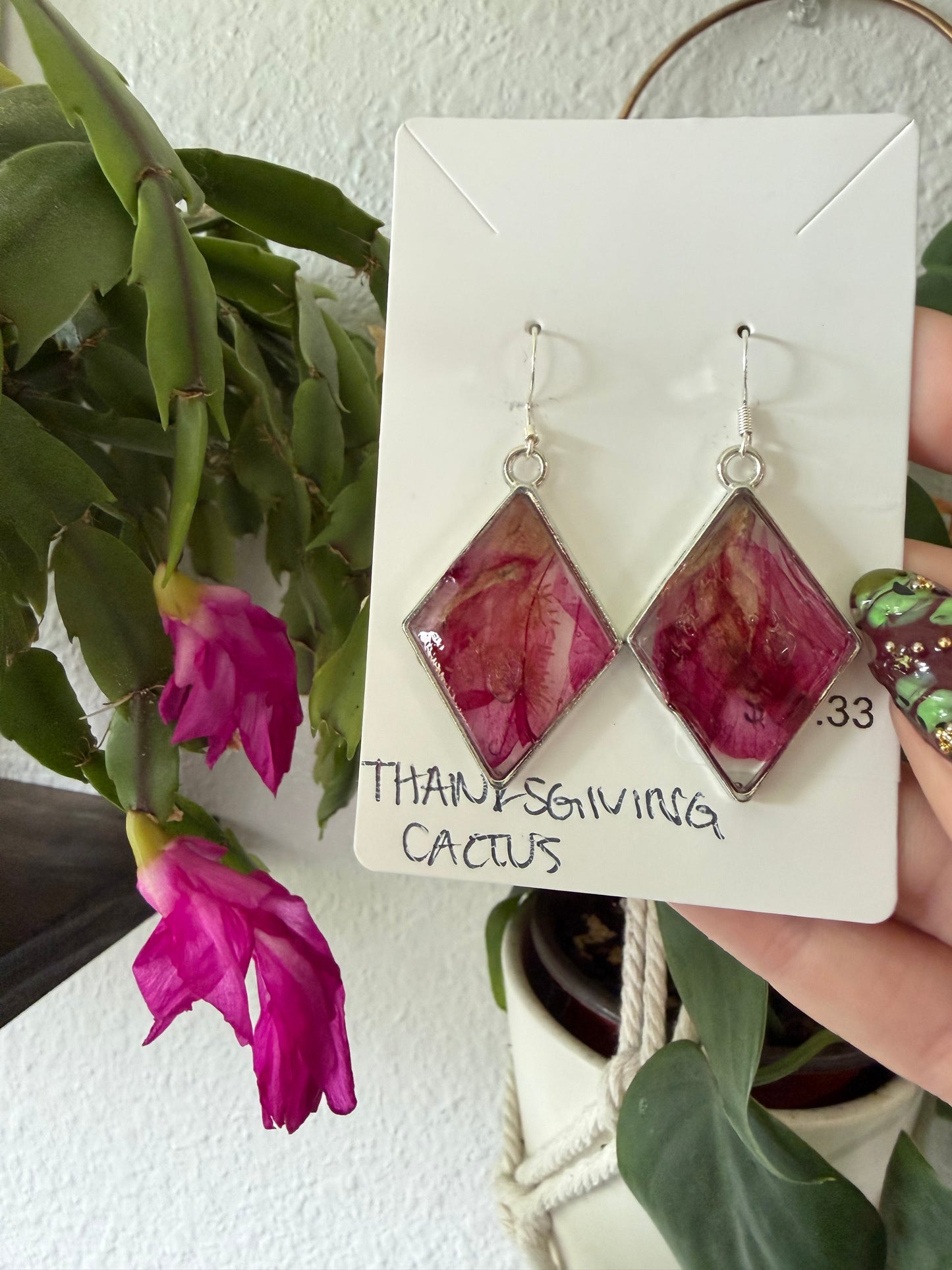 Thanksgiving Cactus Diamond Earrings in Silver
