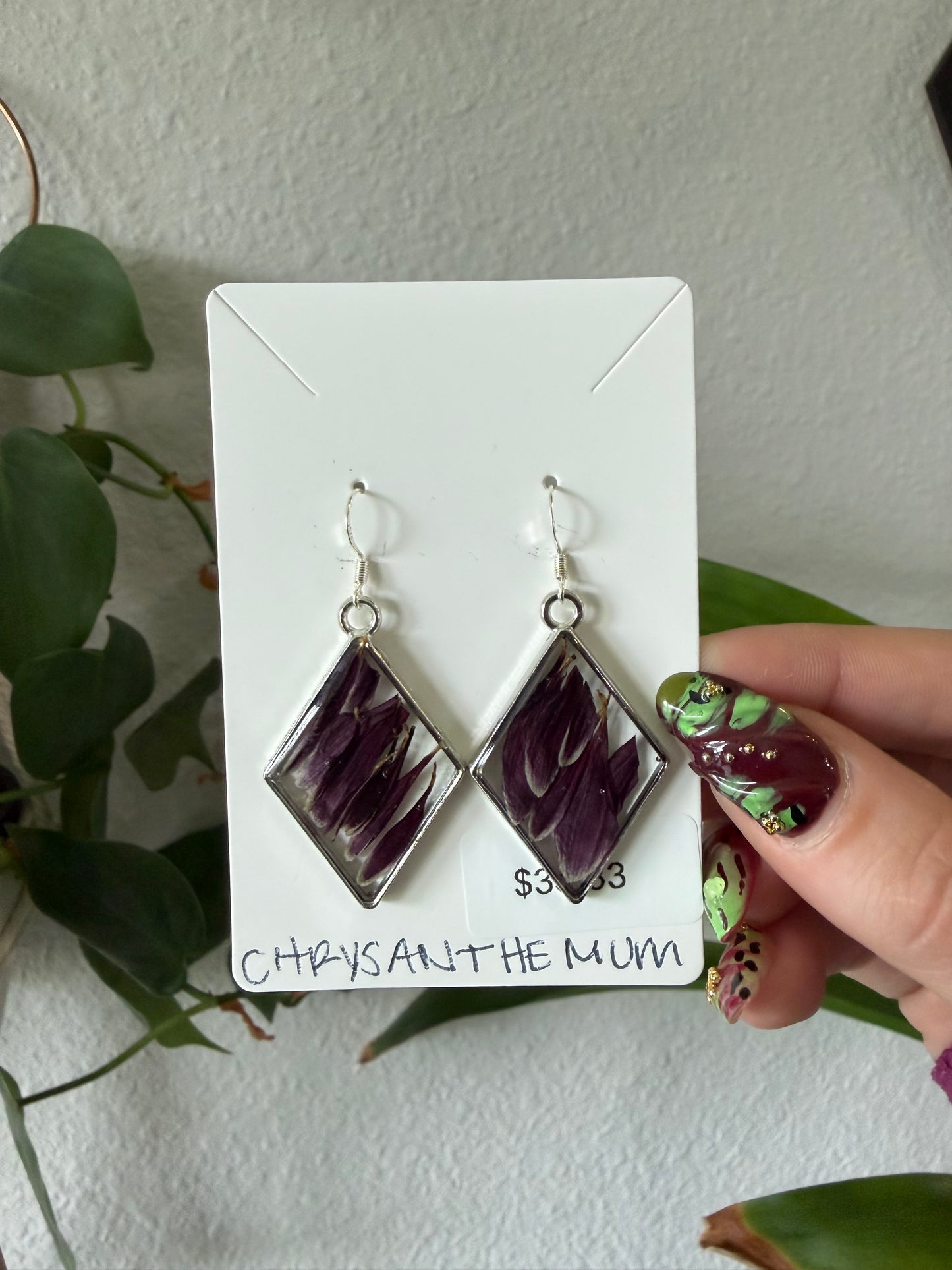 Chrysanthemum Diamond Earrings in Silver