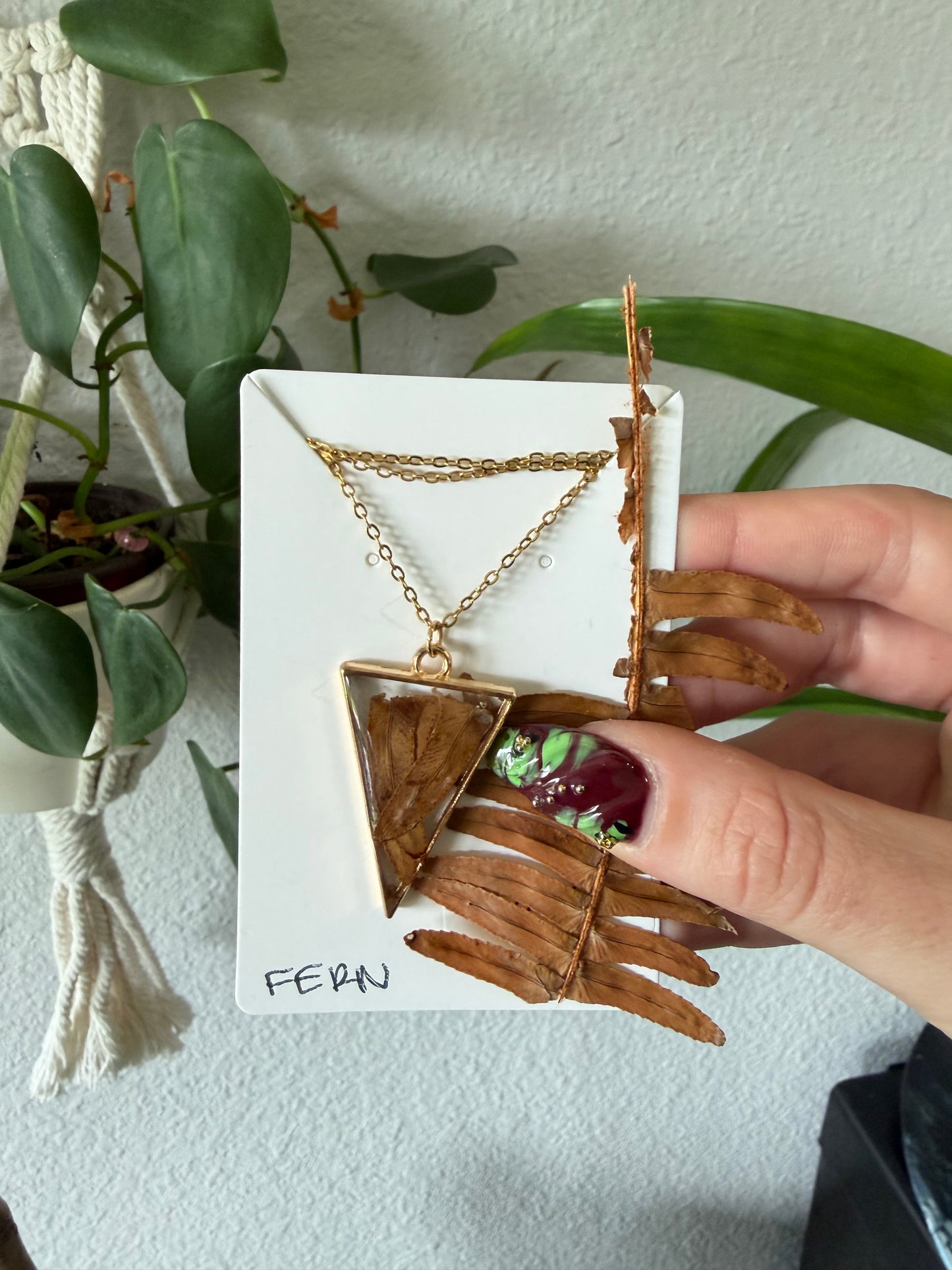 Fern Triangle Necklace in Gold