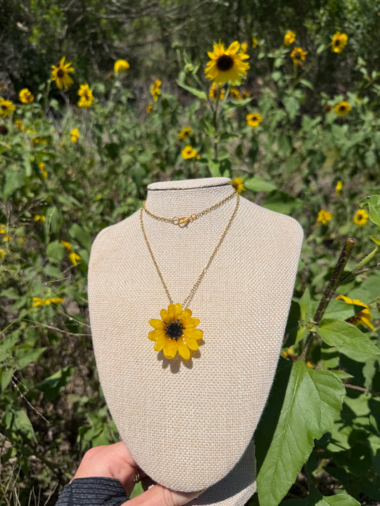 Small Sunflower Necklace on Gold Chain