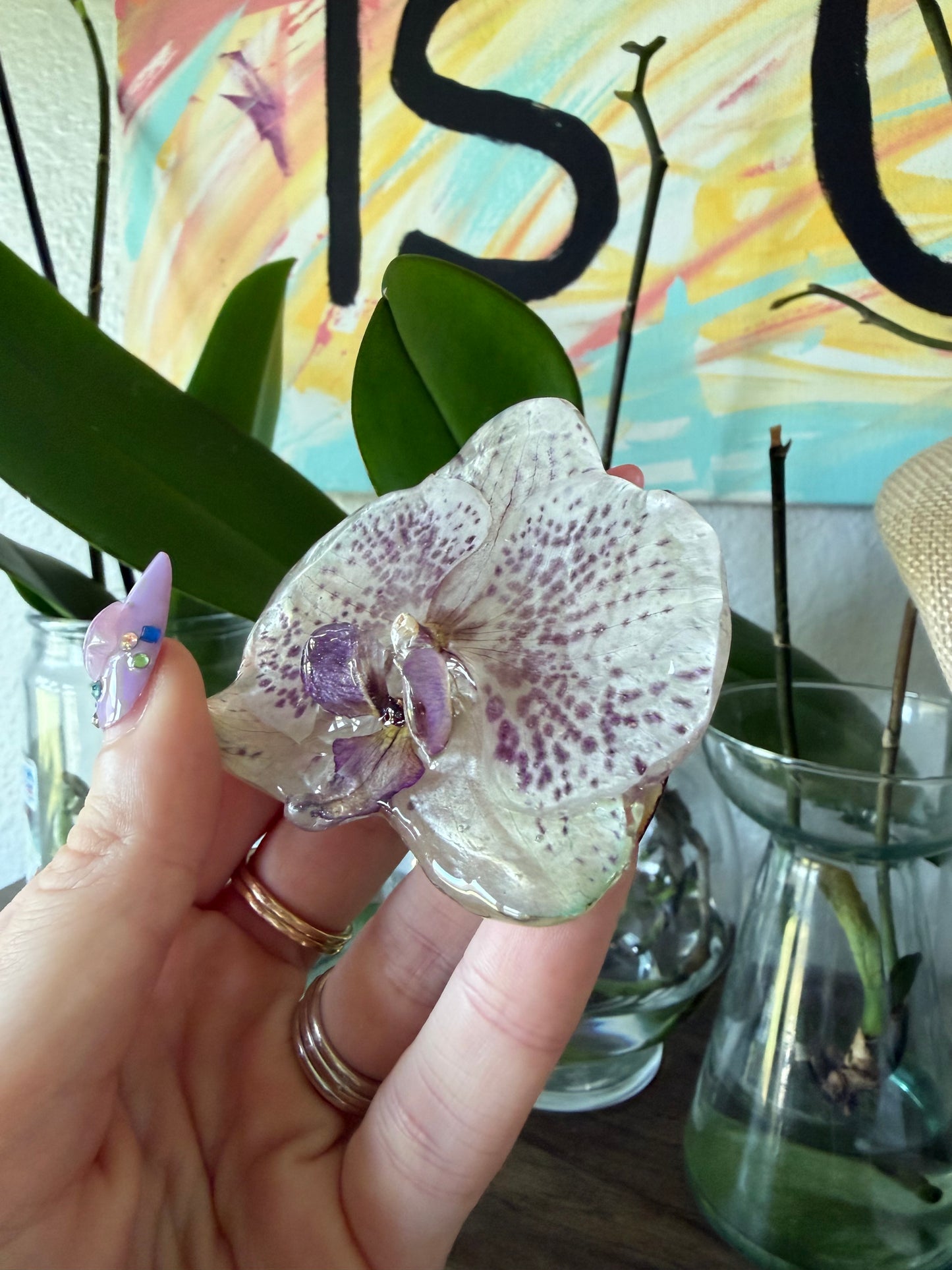Speckled Orchid Bloom Necklace on Gold Chain