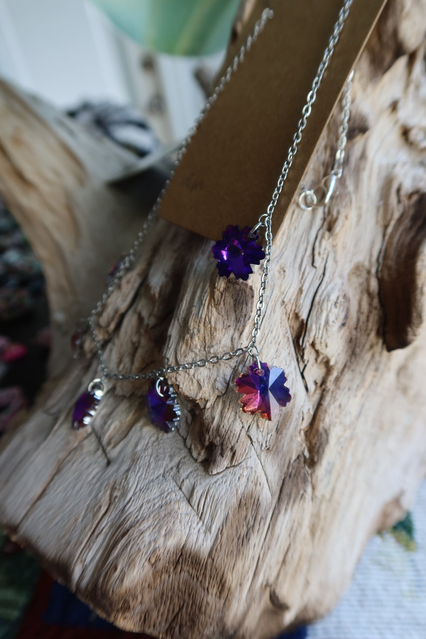 Purple Glass Snowflake Necklace - Winter Collection