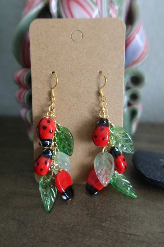 Ladybug Garden Earrings - Silver or Gold