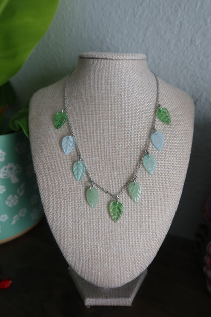 Classic Green Leaf Necklace - Silver or Gold