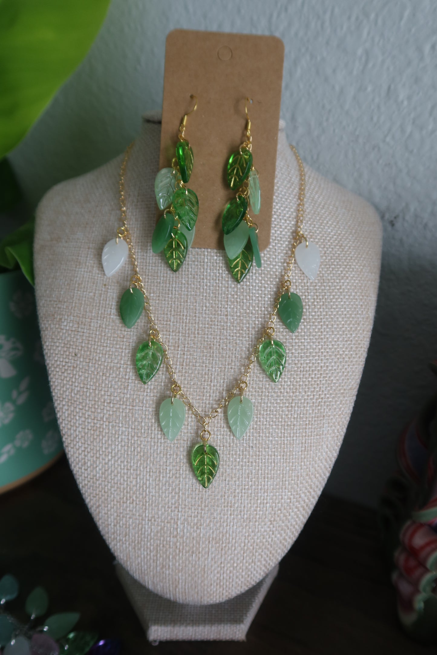 Classic Green Leaf Necklace - Silver or Gold