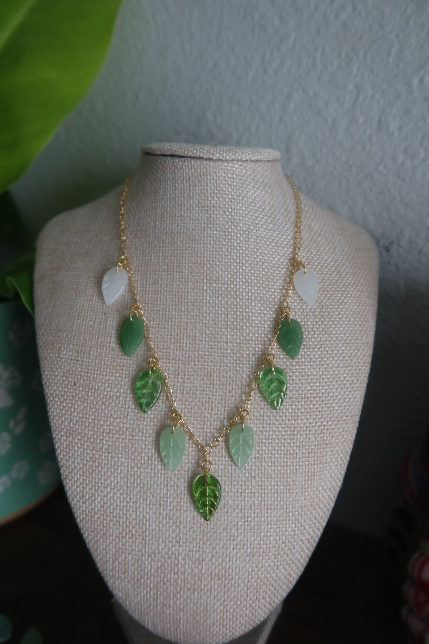 Classic Green Leaf Necklace - Silver or Gold