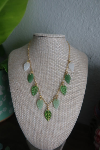 Classic Green Leaf Necklace - Silver or Gold