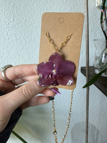 Deep Plum Orchid Necklace Gold Chain