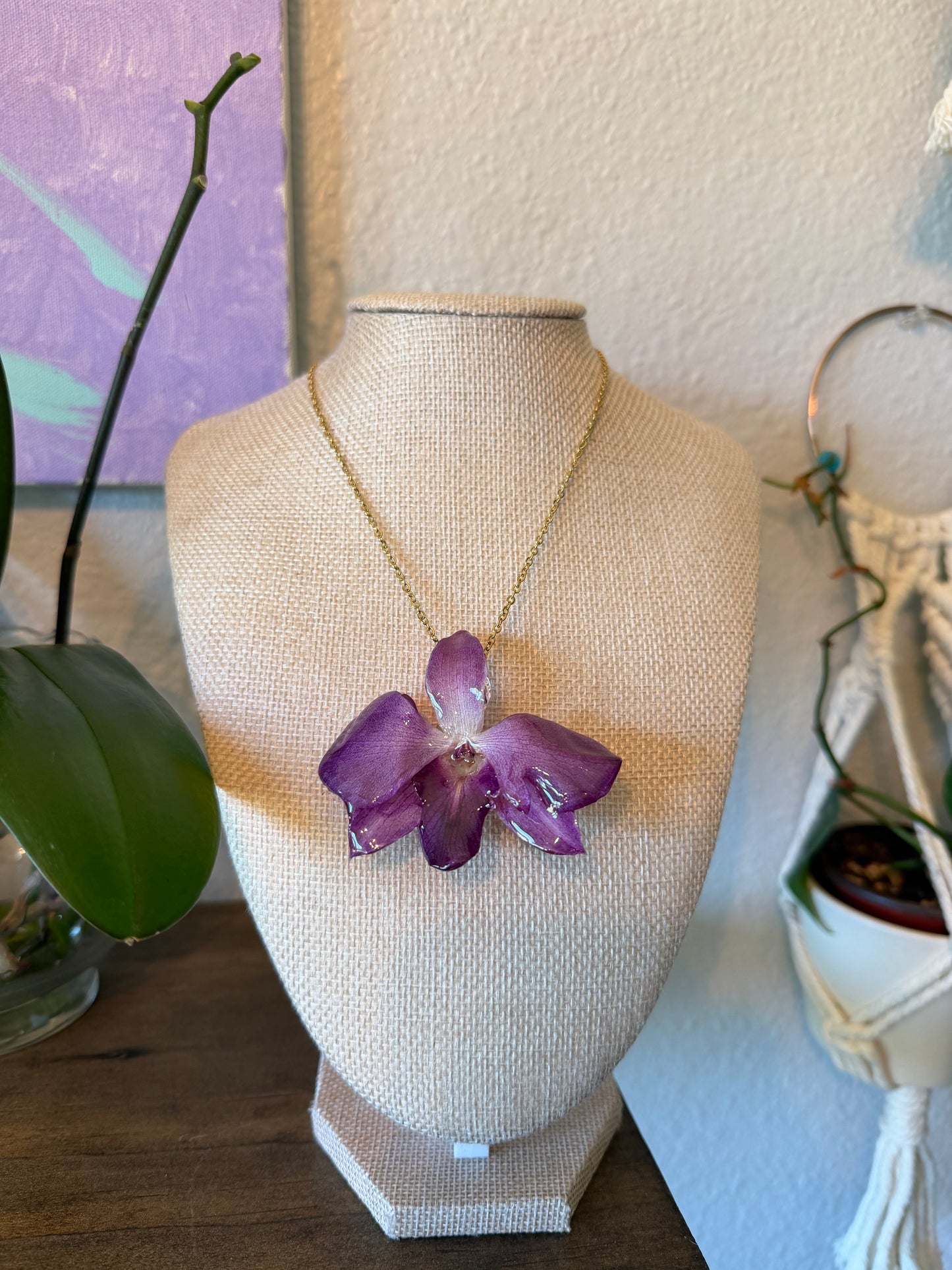 Purple Orchid Bloom Necklace Dainty Gold Chain
