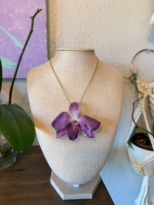 Purple Orchid Bloom Necklace Dainty Gold Chain