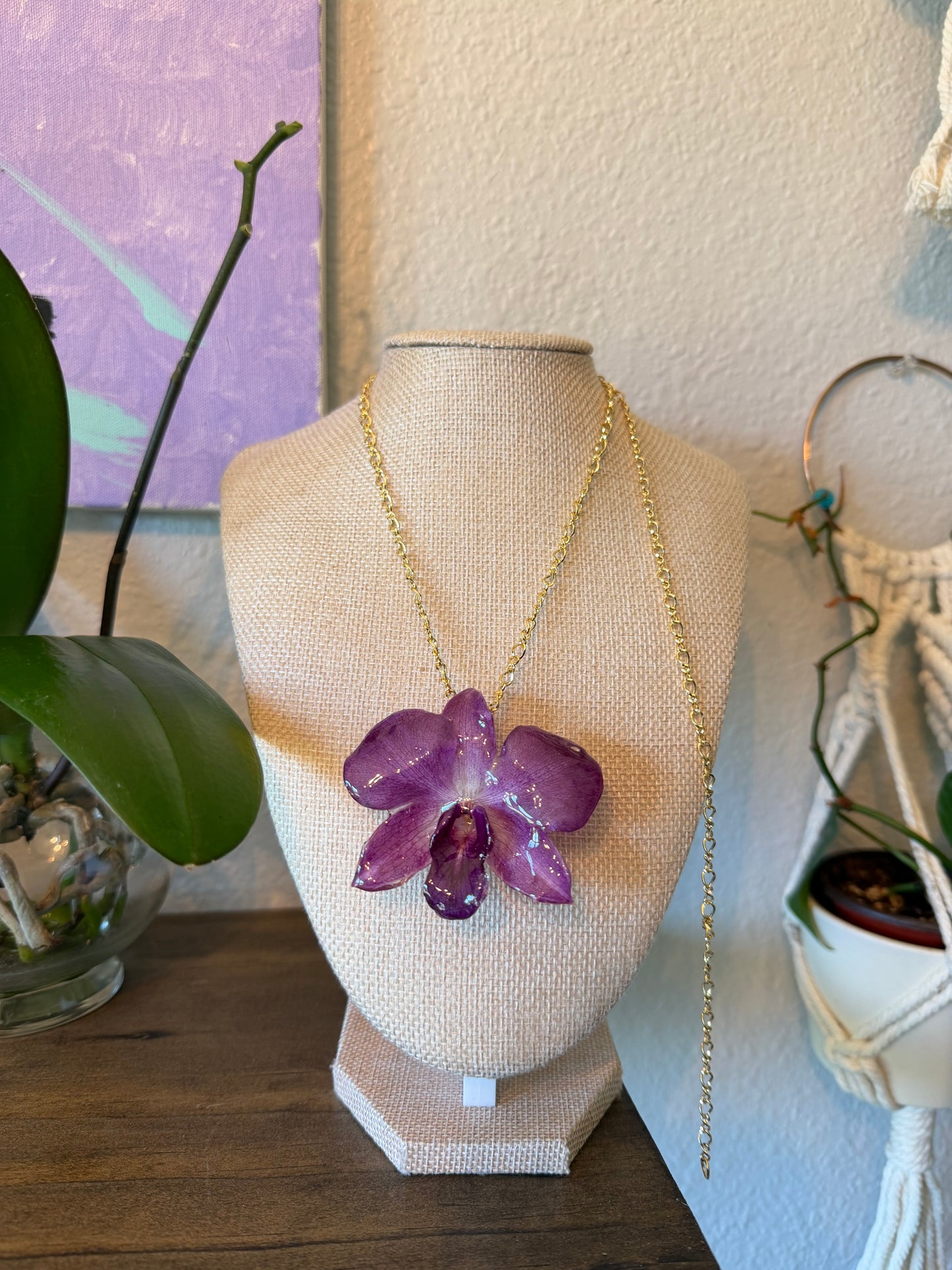 Purple Orchid Bloom Necklace Gold Chain