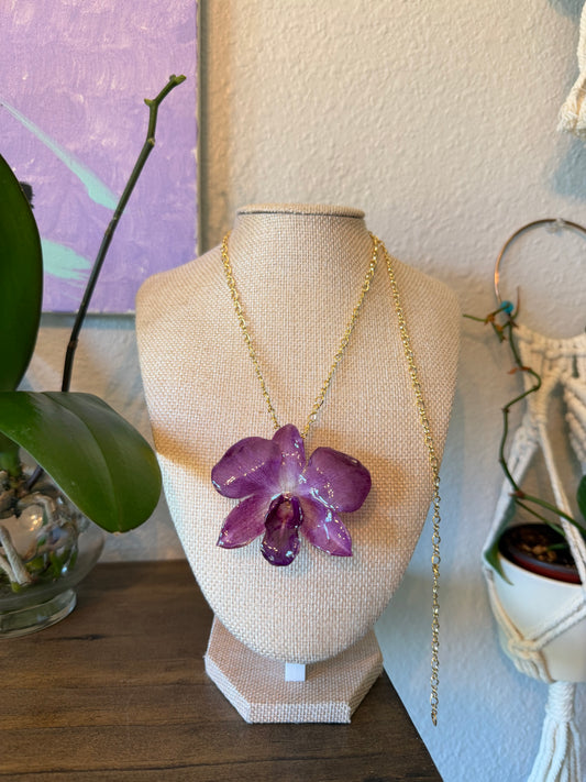 Purple Orchid Bloom Necklace Gold Chain