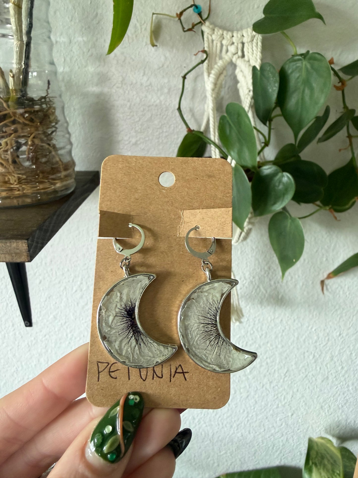 Petunia Moon Earrings in Silver