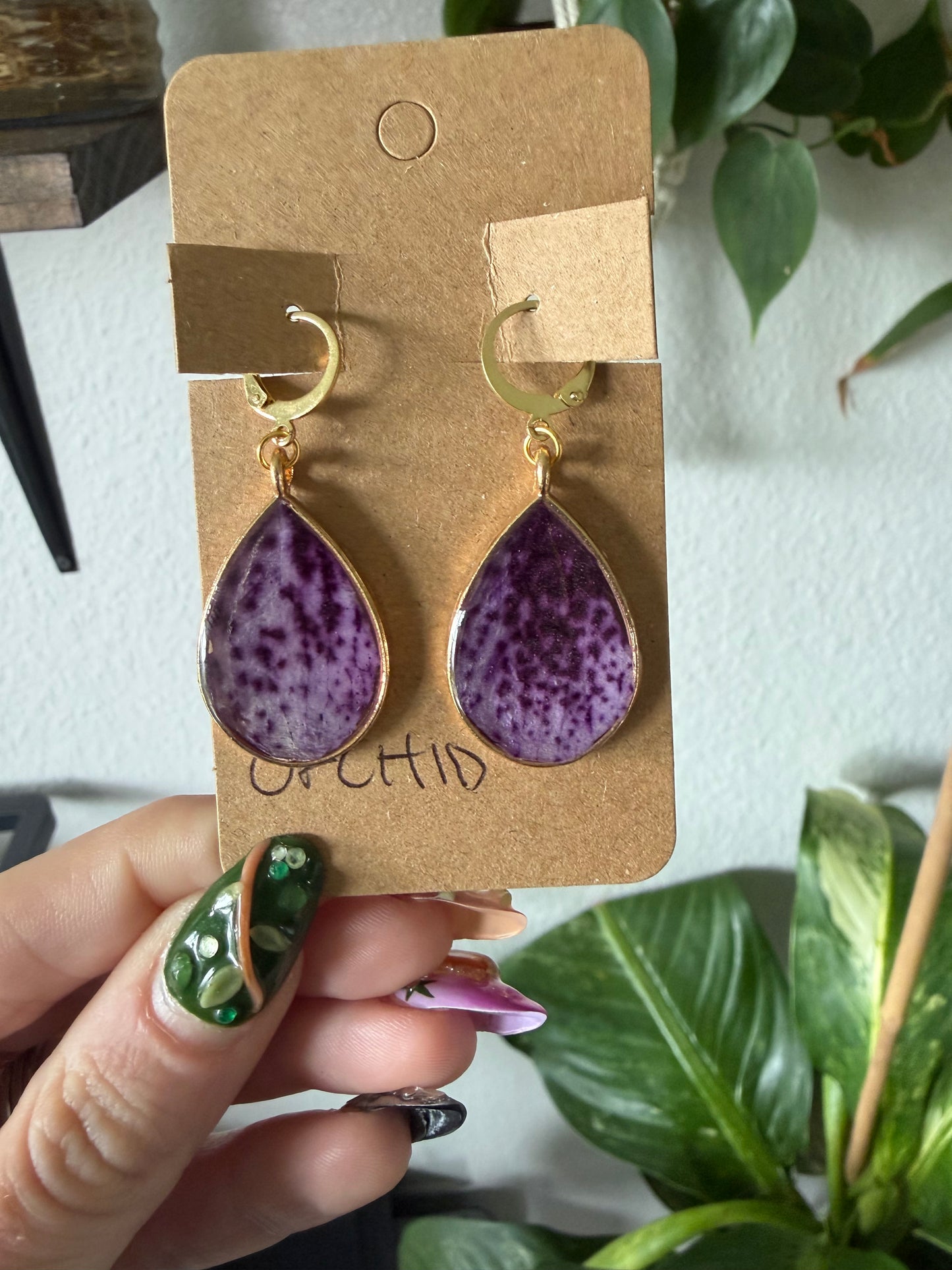 Orchid Teardrop Earrings in Gold