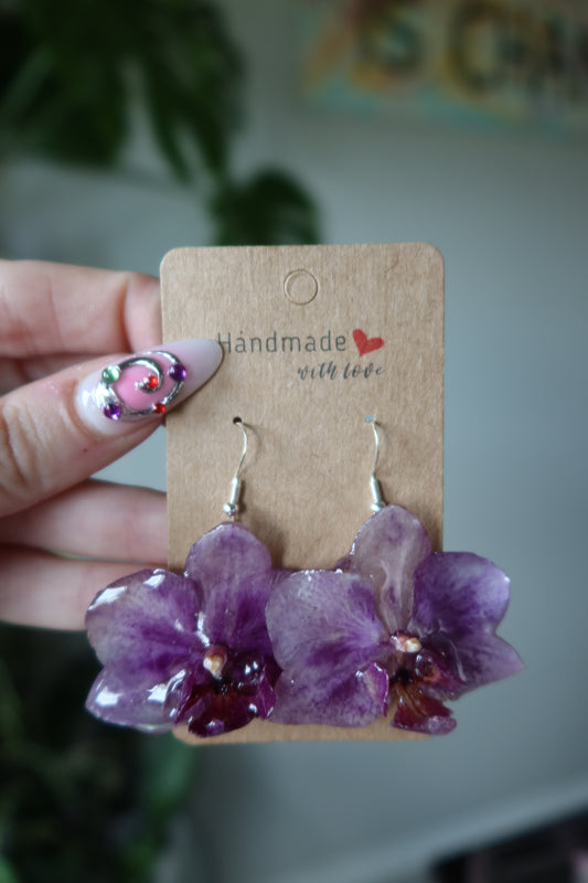 Purple & White Orchid Bloom Earrings