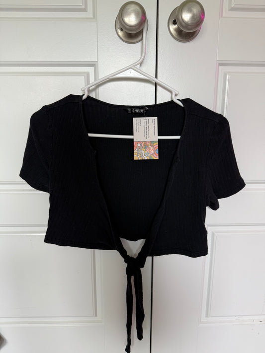 Black Front Tie Crop Top