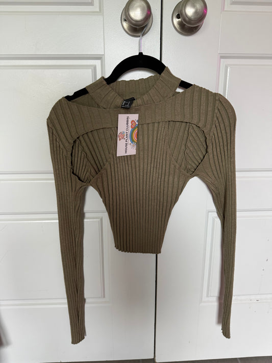 Green ribbed long sleeve crop top