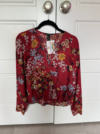 Red floral long sleeve top