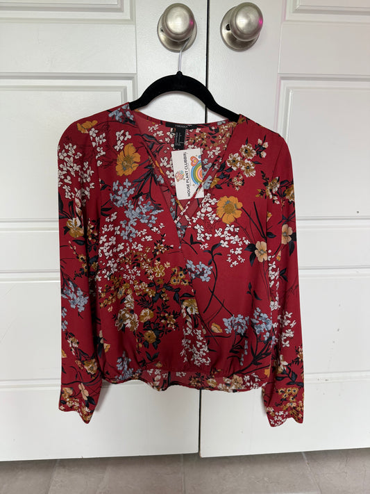Red floral long sleeve top
