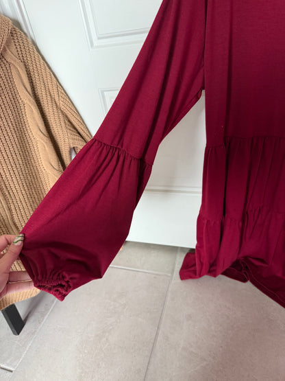 Burgundy long sleeve puff dress